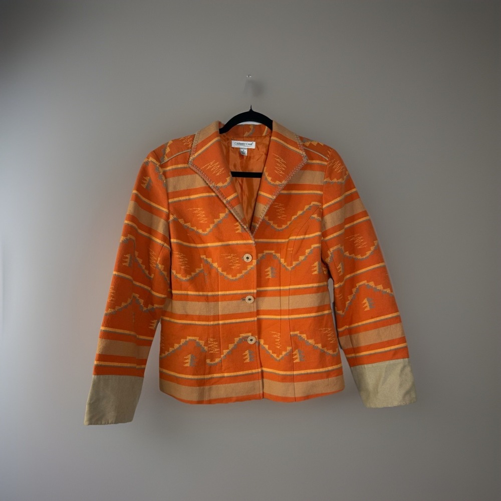 Coldwater Creek Southwestern Aztec Blazer Jacket 10 Coat Coral Orange Gray Lined
